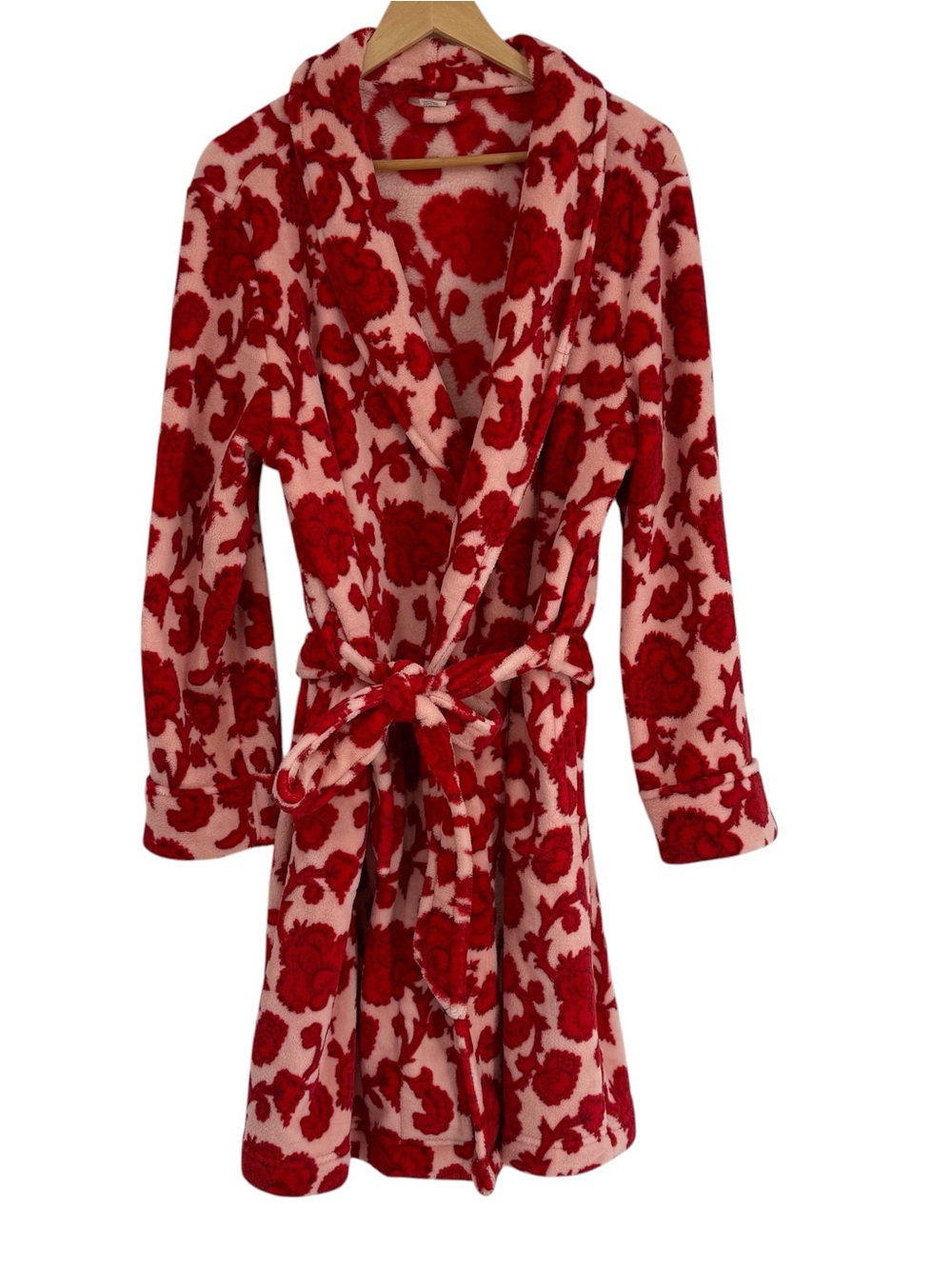 Vera Bradley Pink Red Floral Plush Fleece Robe Belted Bathrobe Size S/M Women